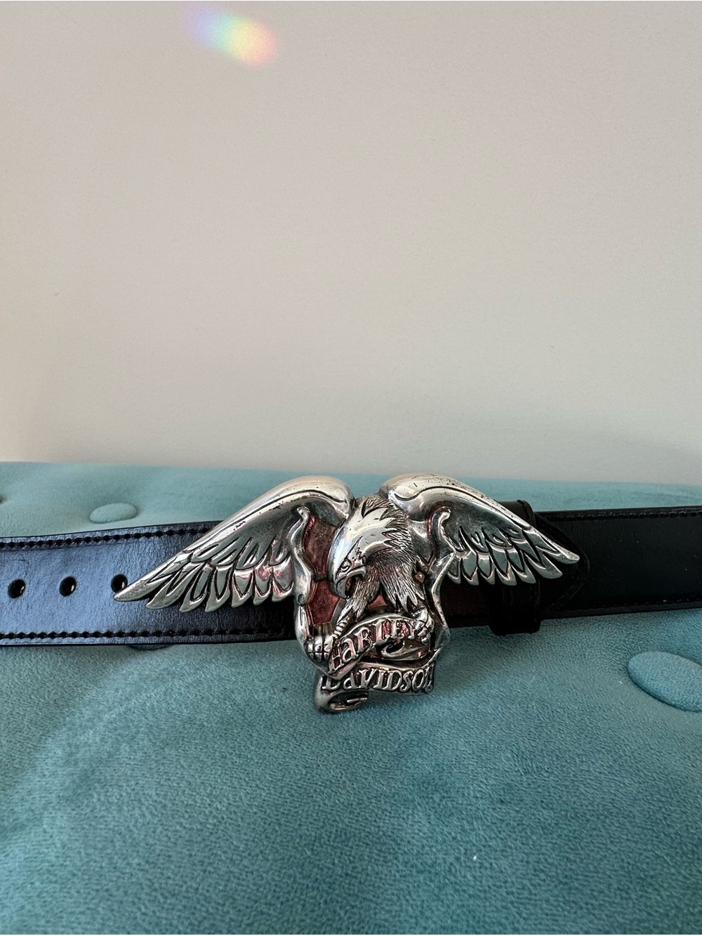 Harley-Davidson Black Leather Belt with Silver Eagle Buckle